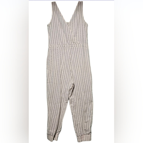 Anthropologie Drew EUC Black Striped Jumpsuit | Elastic Ankles | Linen | Size S - Picture 4 of 4